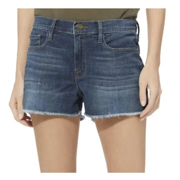 FRAME Le Cut-Off Williams Wash Mid-Rise Stretch Denim Shorts Size 34‎ - Picture 1 of 10